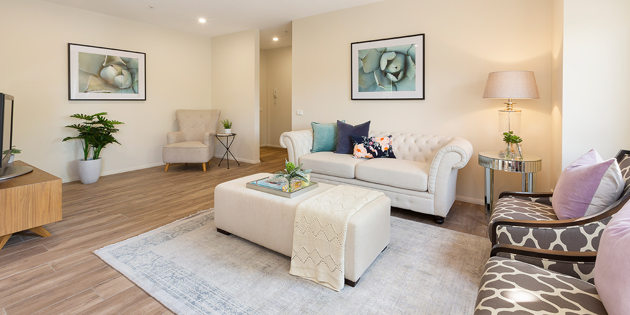 Lounge room and furniture at Karana Retirement Community, Baptcare. Boutique aged care in Kew, Melbourne.