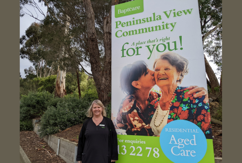 Woman and Baptcare peninsula view community poster